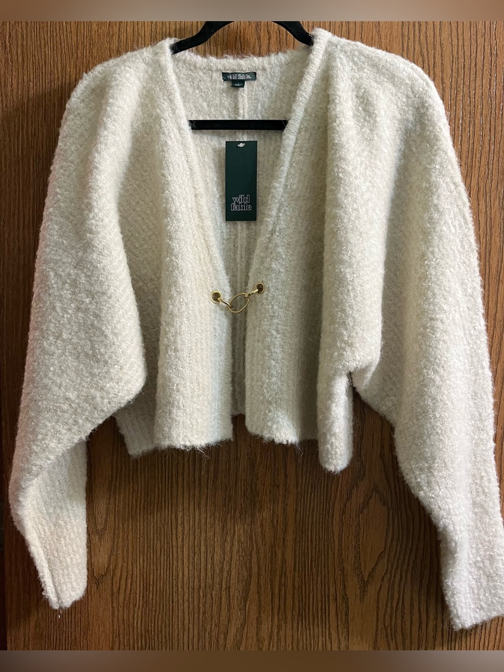 wild fable Cream Plush Open-Front Cardigan with Gold Hook